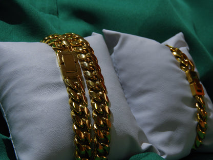 Set Colier & Brățară Cuban Link | L:51 cm & 20cm | G:10mm | Oțel Inoxidabil Auriu