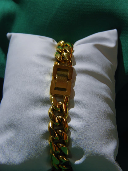 Set Colier & Brățară Cuban Link | L:51 cm & 20cm | G:10mm | Oțel Inoxidabil Auriu