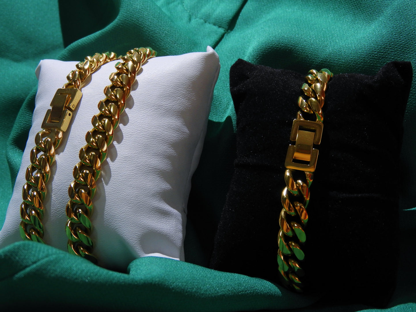 Set Colier & Brățară Cuban Link | L:51 cm & 20cm | G:10mm | Oțel Inoxidabil Auriu